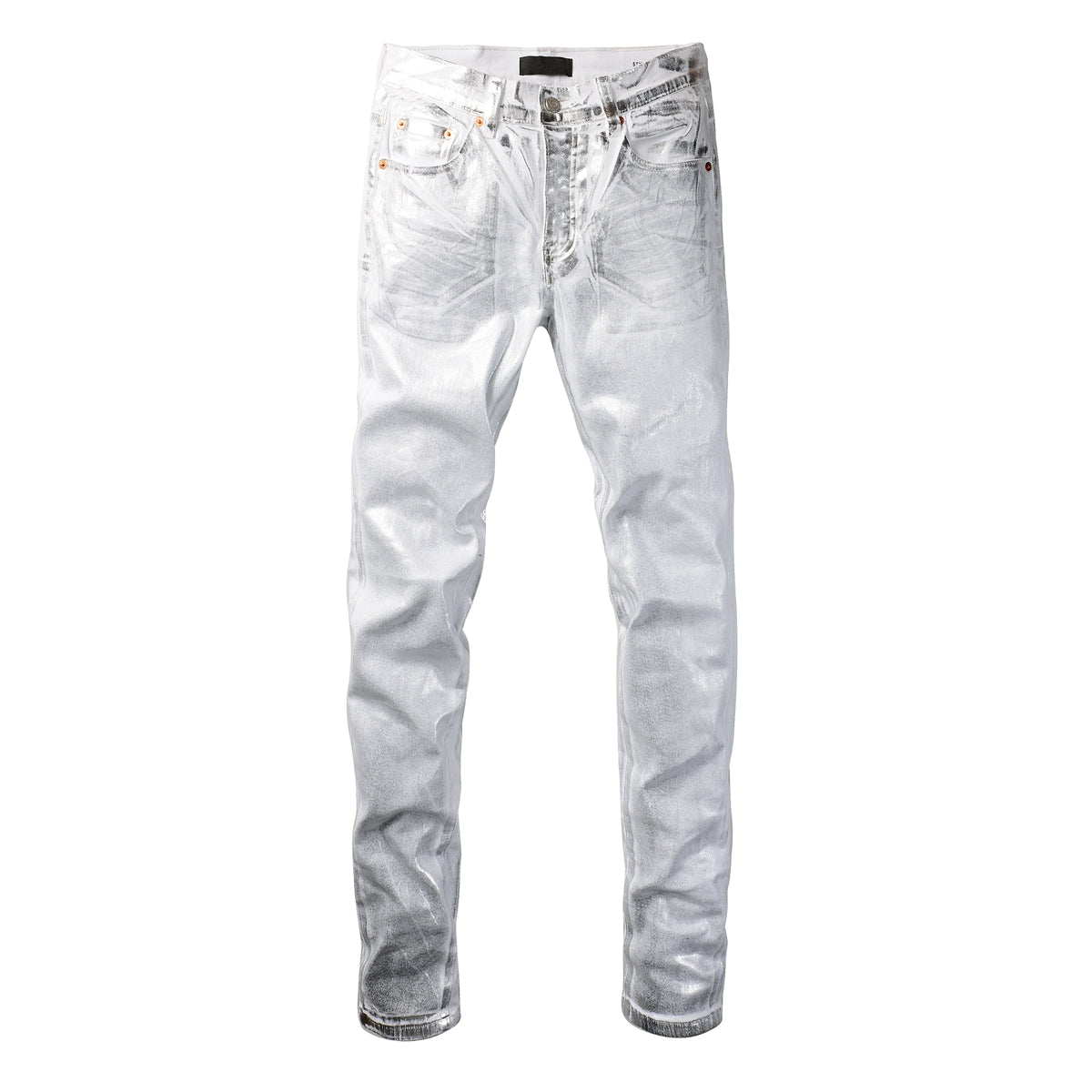 PURPLE Men Streetwear Jeans Metallic Silver Coated Finish with Futuristic Shine Skinny Fit Statement 9110