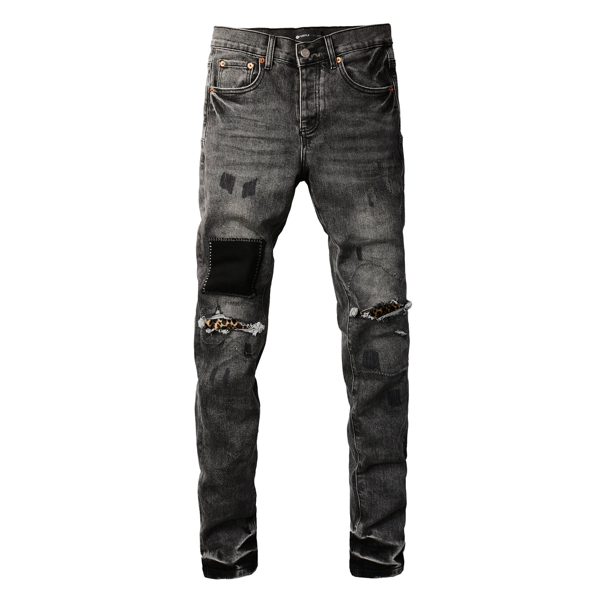 PURPLE Men Classic Streetwear Jeans Distressed Grey Ripped skinny Fit 9103
