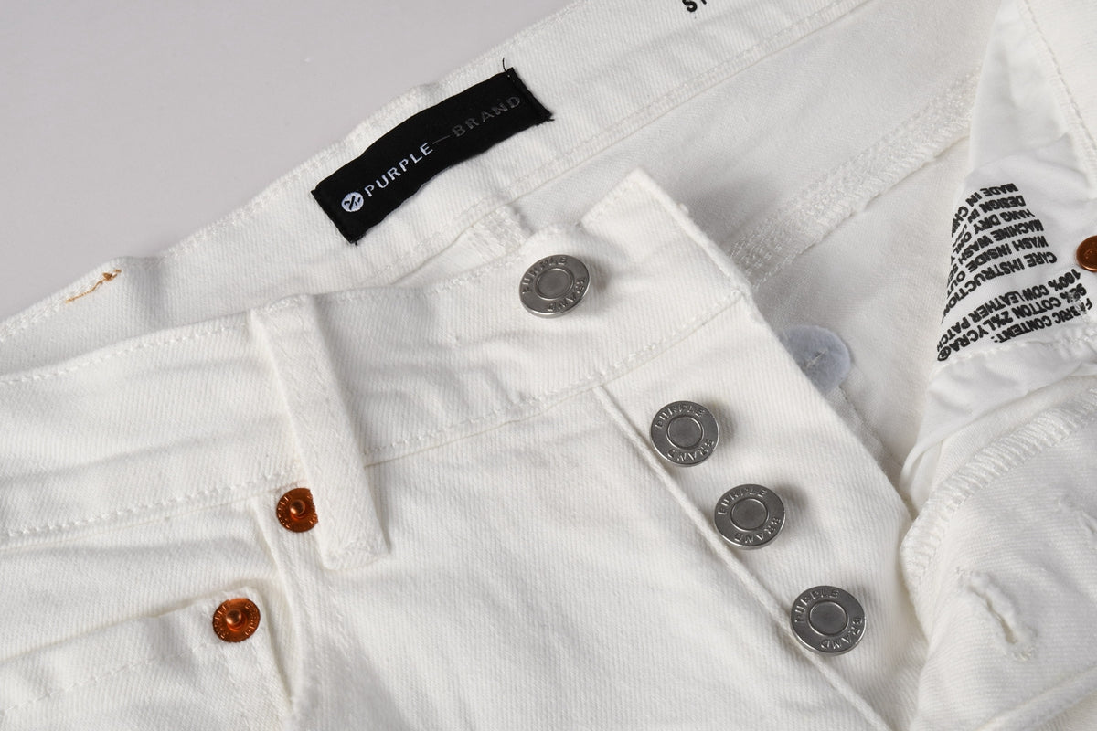 PURPLE Men Classic Streetwear Skinny Jeans Solid White with Subtle Distressed Details PU9118