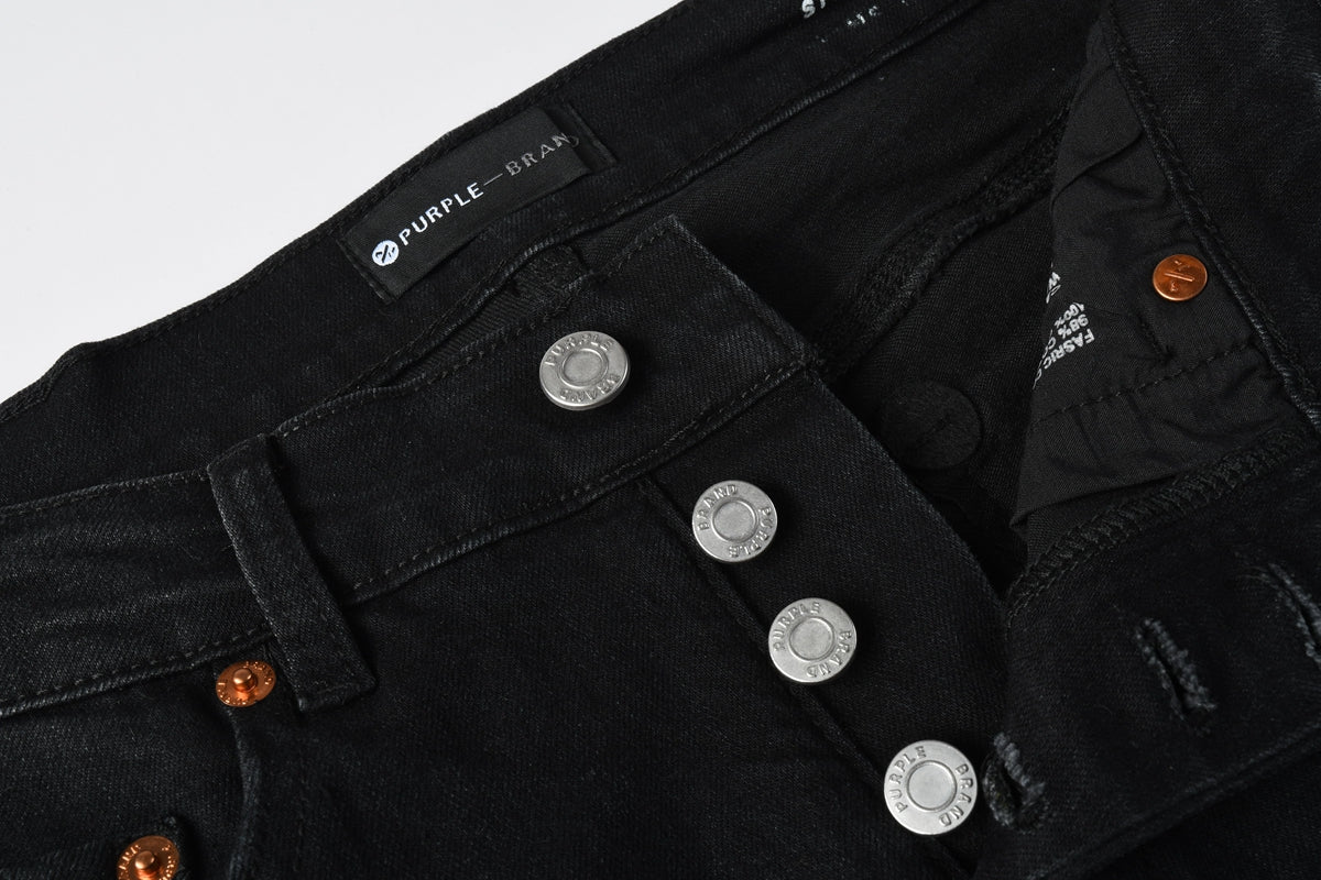 PURPLE Men Streetwear Skinny Jeans Black Wash with Distressed Details and Multi - Color Paint Splash 9121