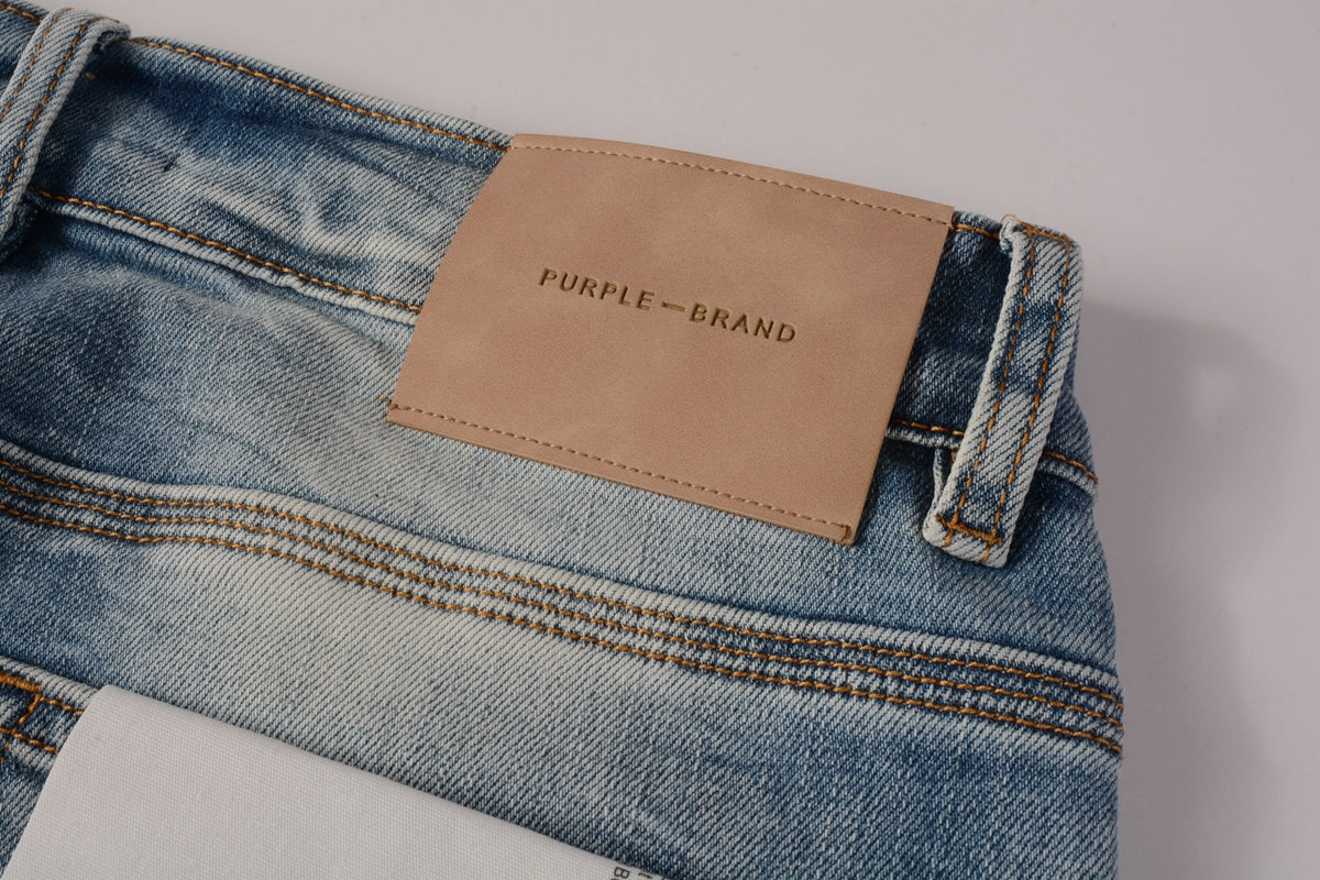 PURPLE Men Streetwear Skinny Jeans Light Blue Wash with Faded Gradient Finish 9016