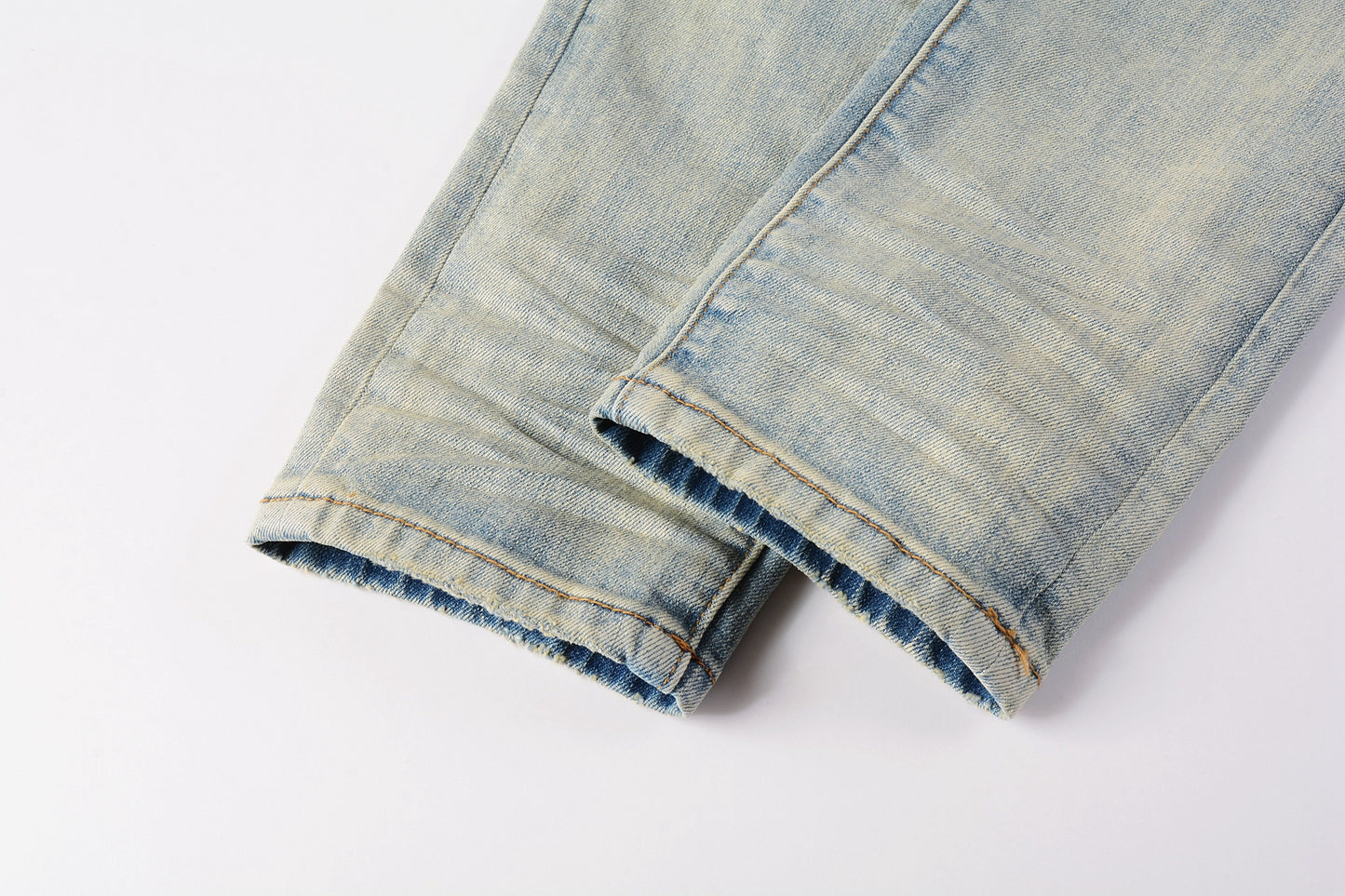 PURPLE Men Streetwear Skinny Jeans Light Blue Wash with White Paint Splatter and Distressed Rips 9007