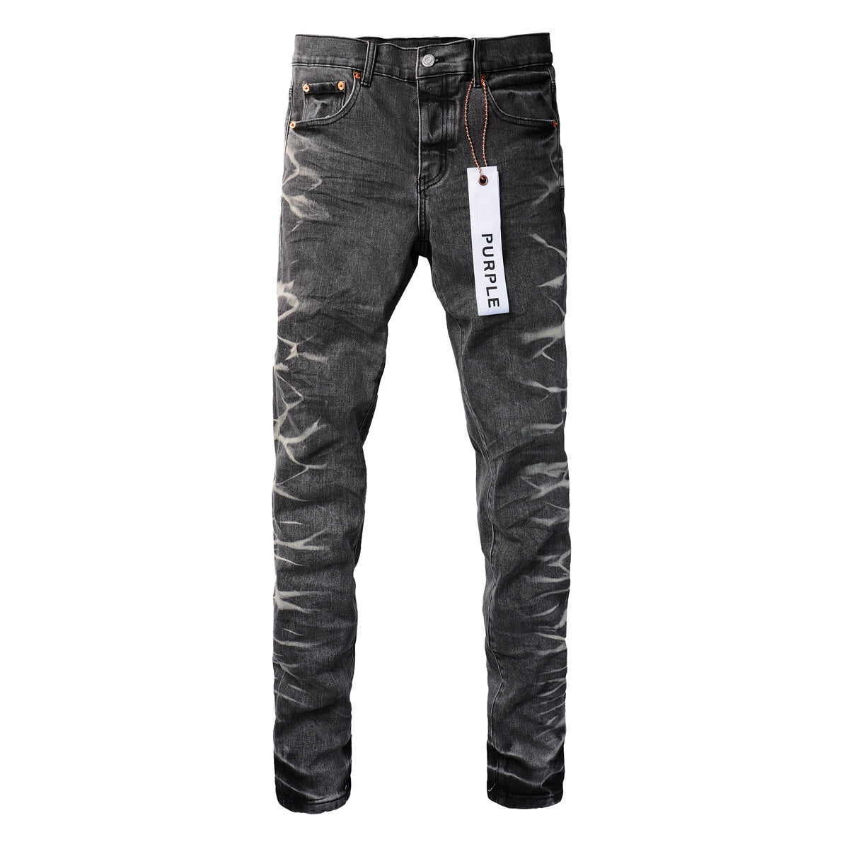PURPLE Men Streetwear Skinny Jeans Dark Gray Wash with White Marbled Texture 9056