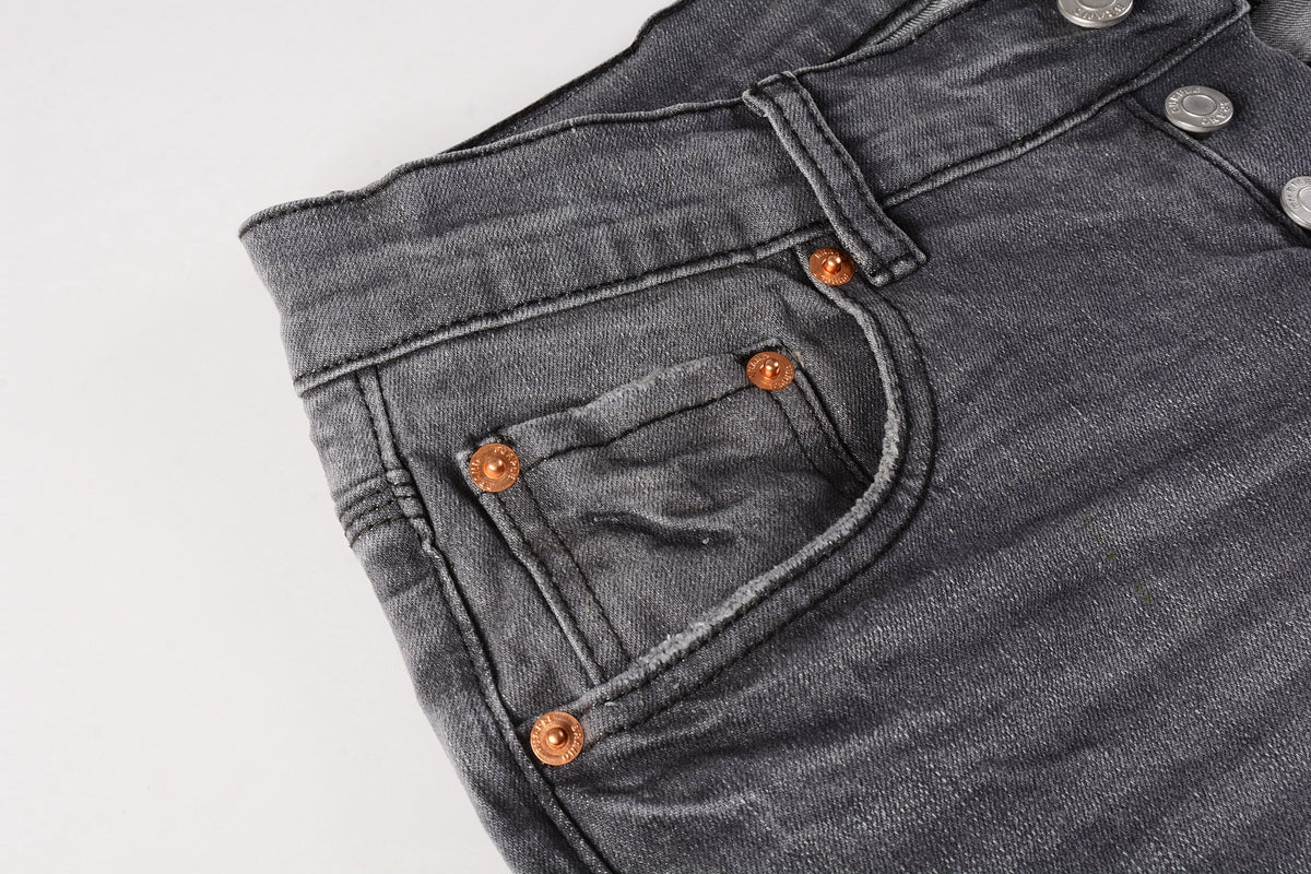 PURPLE Men Streetwear Skinny Jeans Dark Gray Wash with Knee Rips and White Paint Splatter 9039