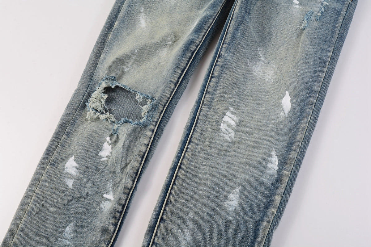 PURPLE Designer Women Purple High Street Purple Denim Black Long Mid Pants Hole for Men Purple Jeans 9043
