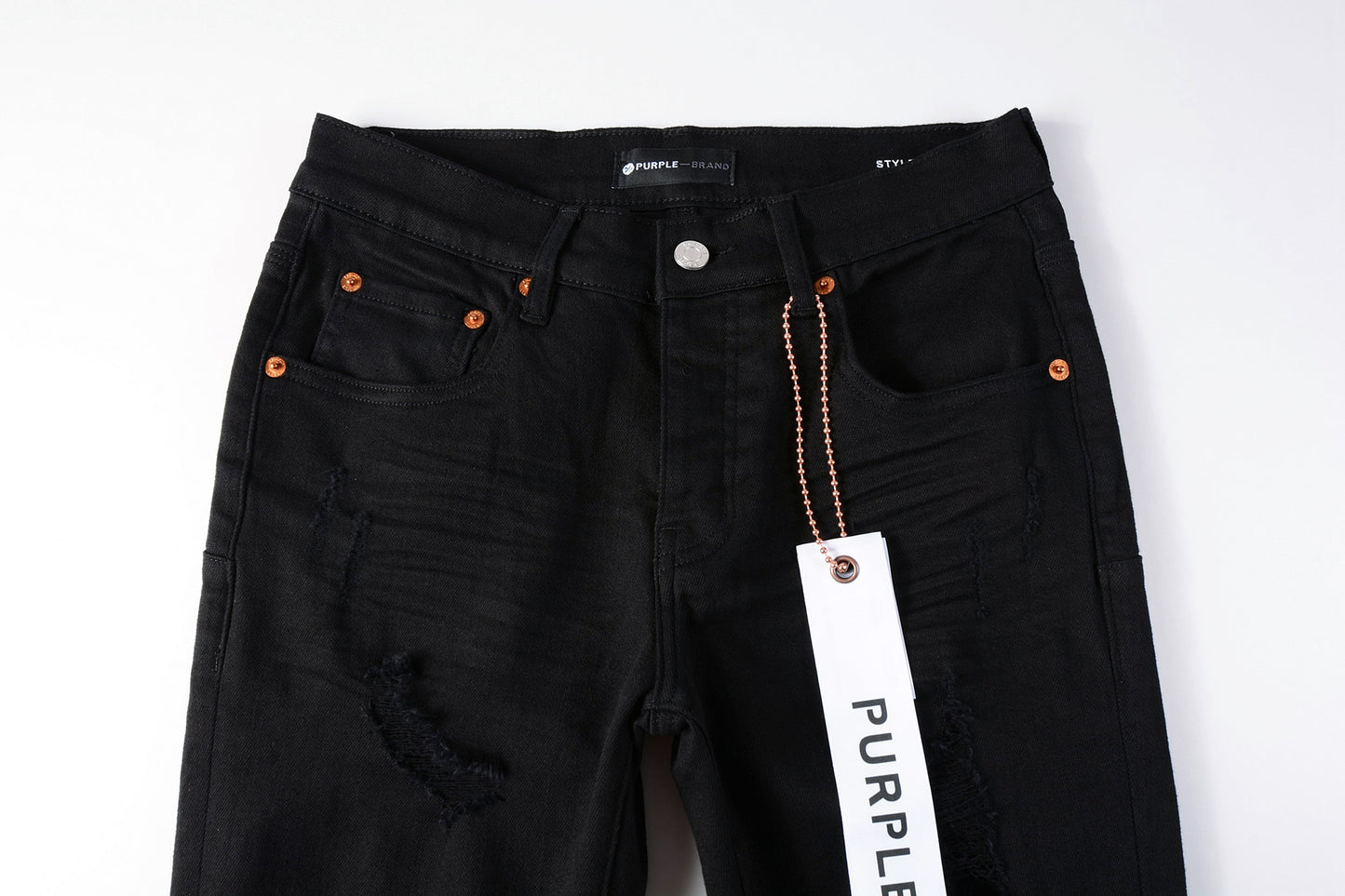 PURPLE Men Streetwear Skinny Jeans Black Wash with Distressed Rip Details 9022
