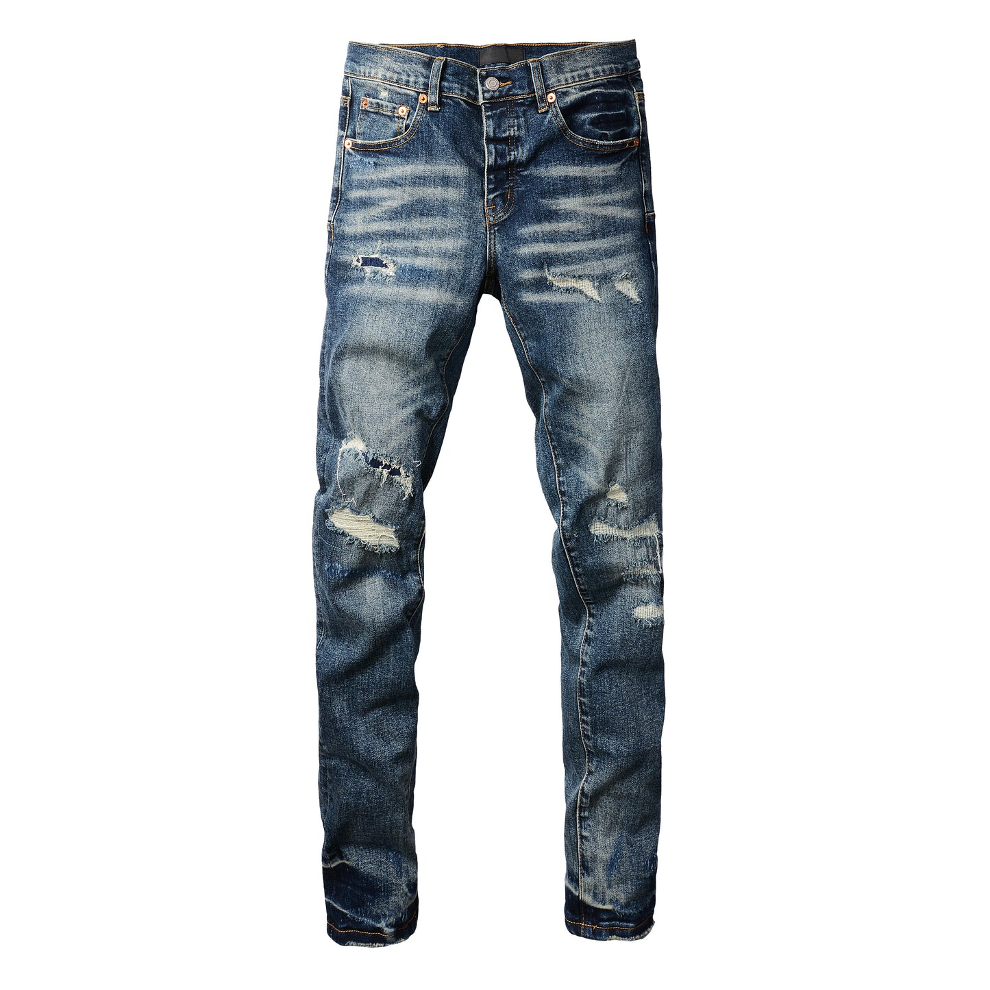 PURPLE Men Classic Streetwear Jeans Distressed Dark Blue Ripped skinny 9096