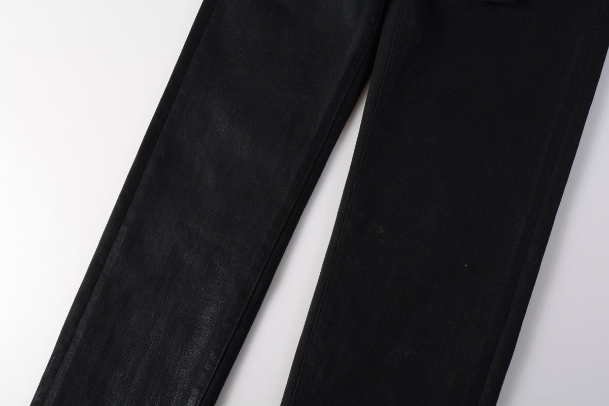 PURPLE Men Streetwear Skinny Jeans Black Wash with Subtle Sheen and Tag Accent 9082