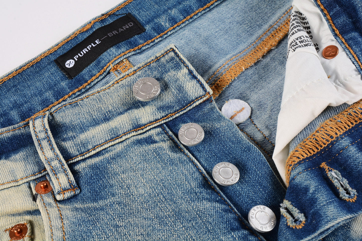 PURPLE Men Streetwear Skinny Jeans Light Blue Wash with White Paint Splatter and Distressed Rips 9007