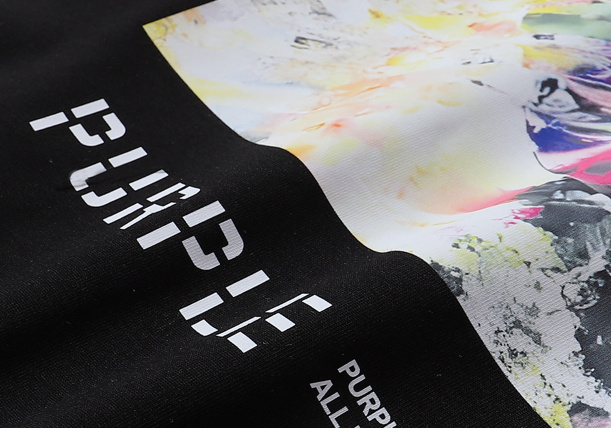 PURPLE Men Streetwear Tee Black & White with Purple Brand Van Gogh-Inspired Vibrant Abstract