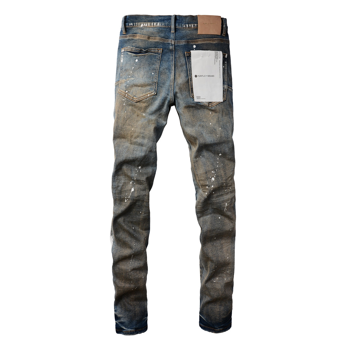 PURPLE Men Streetwear Skinny Jeans Light Blue Wash with Distressed Rips and White Paint Splatter 9012