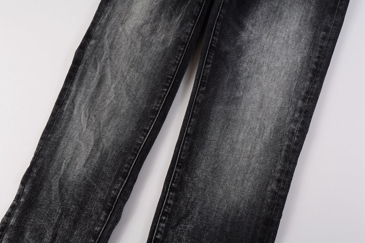 PURPLE Men Streetwear Skinny Jeans Dark Gray Wash with Minimalist Style 9019