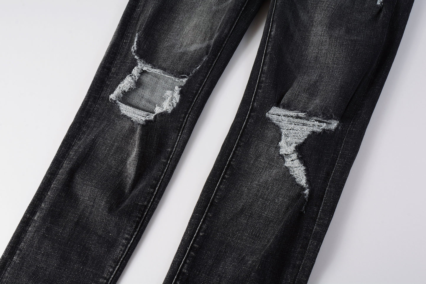 PURPLE Men Streetwear Skinny Jeans Dark Gray Wash with Heavy Distressed Ripped Details 9079