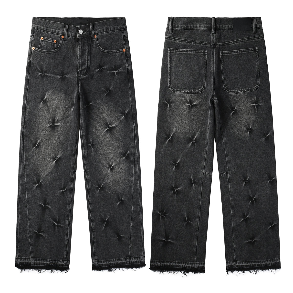 PURPLE Men Streetwear Wide-Leg Jeans Black Gray Wash with 3D Pinched Pleats