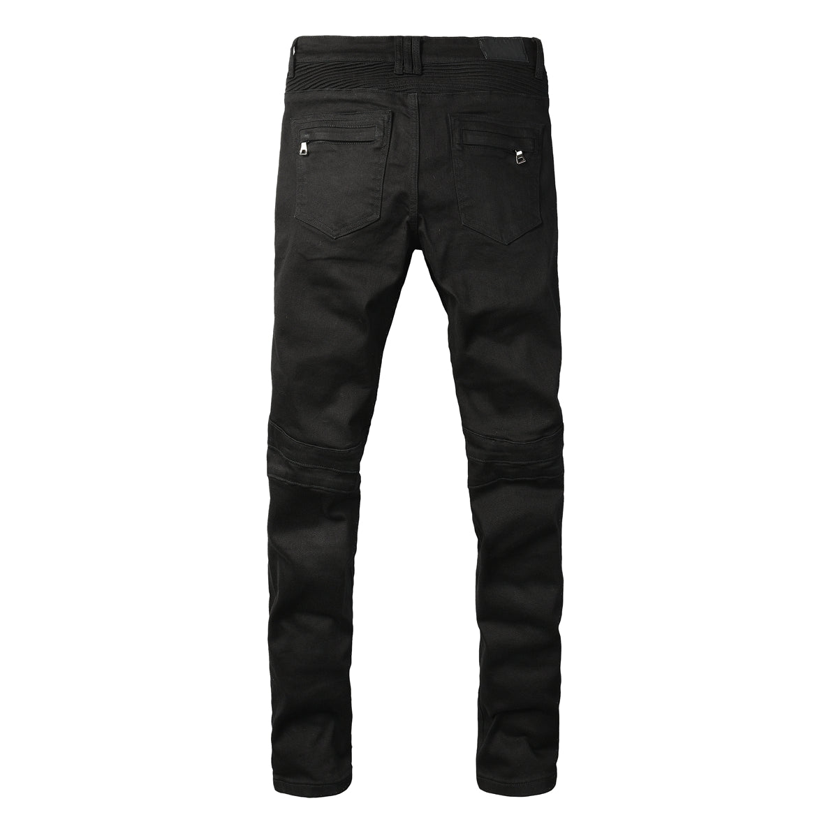 PURPLE Men Streetwear Biker Skinny Jeans Black with Knee Pleats and Zipper Pockets 0964