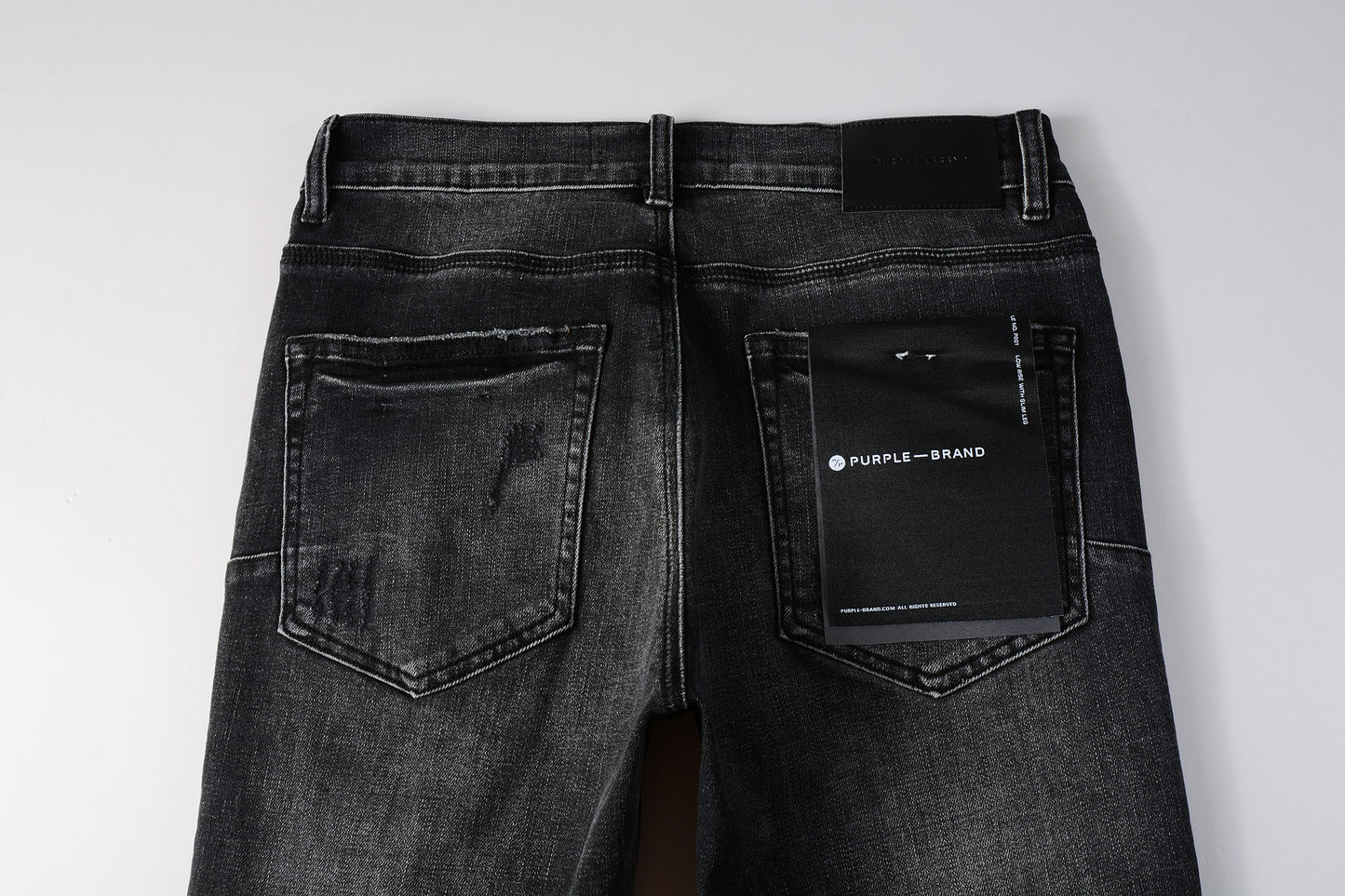 PURPLE Men Streetwear Skinny Jeans Dark Gray Wash with Heavy Distressed Ripped Details 9079