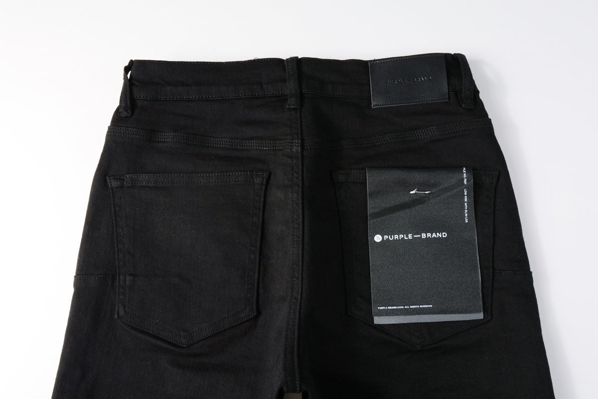 PURPLE Men Streetwear Denim Shorts Black Wash with Minimalist Design and Raw Hem 5023