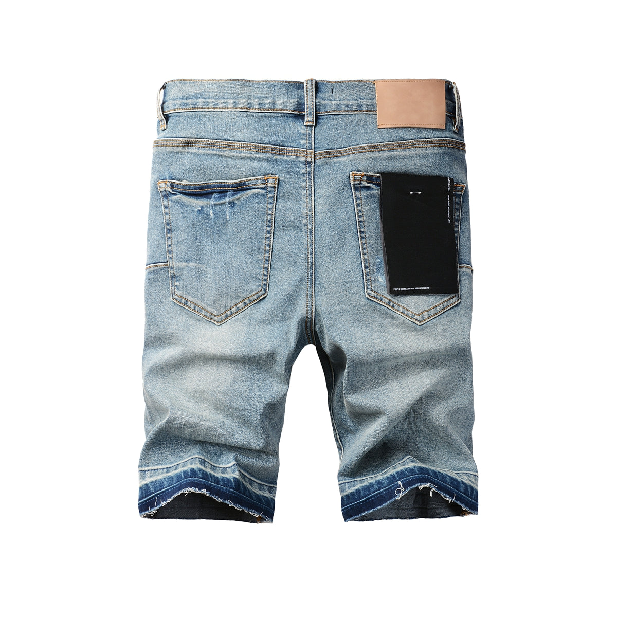 PURPLE Men Streetwear Denim Shorts Light Blue Wash with Distressed Rips and Contrast Blue Hem 5013