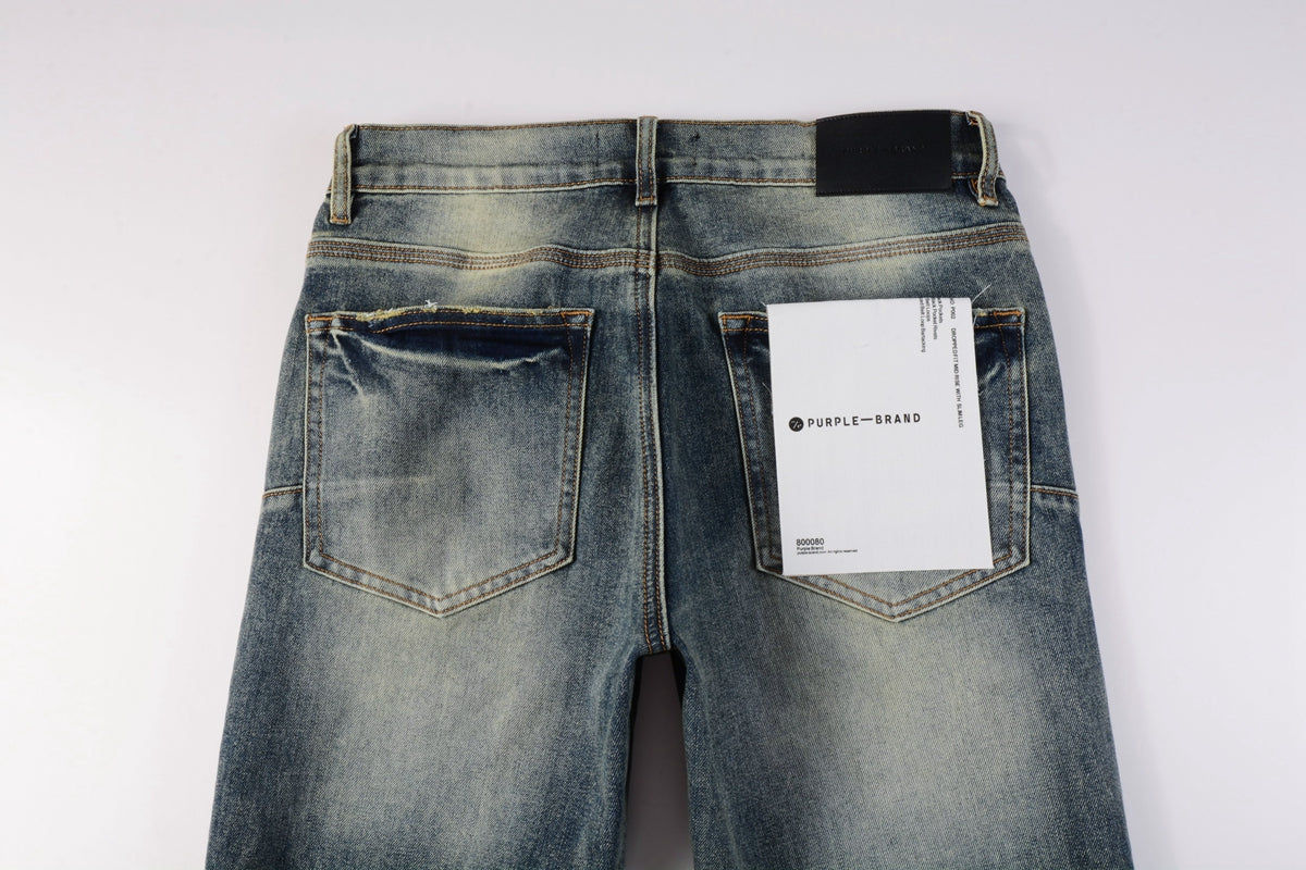 PURPLE Men Streetwear Skinny Jeans Light Blue Wash with Faded Gradient Distress 9042
