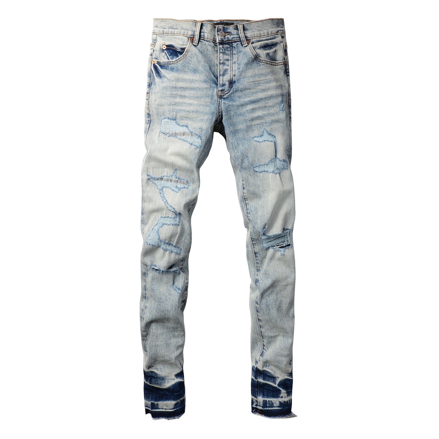 PURPLE Men Streetwear Jeans Distressed Light Blue Abstract Ripped skinny 9093