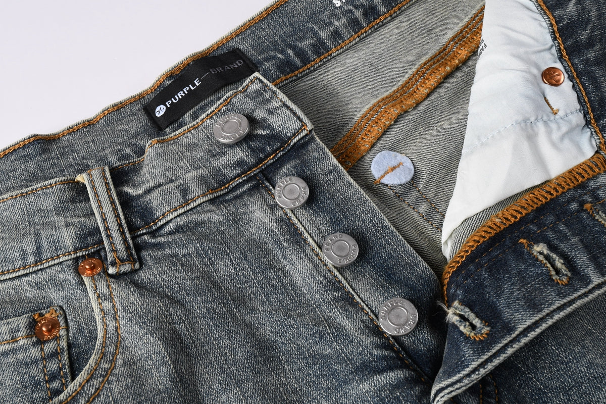 PURPLE Men Streetwear Light Blue Denim Shorts with Radial White Rhinestone Designs 5093