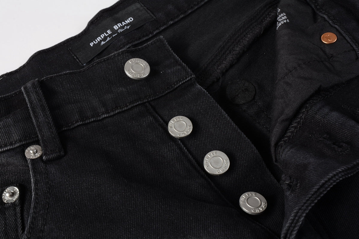 PURPLE Men Streetwear Denim Shorts Black Wash with White Paint Splashes and Raw Hem 5002