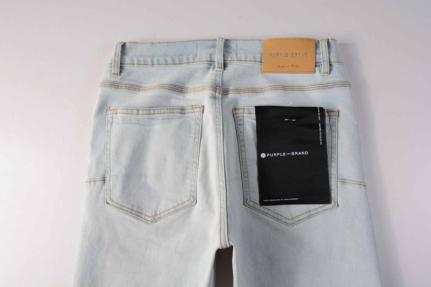 PURPLE Men Streetwear Skinny Jeans Light Gray Wash with Minimalist Style and Tag Accent 9081