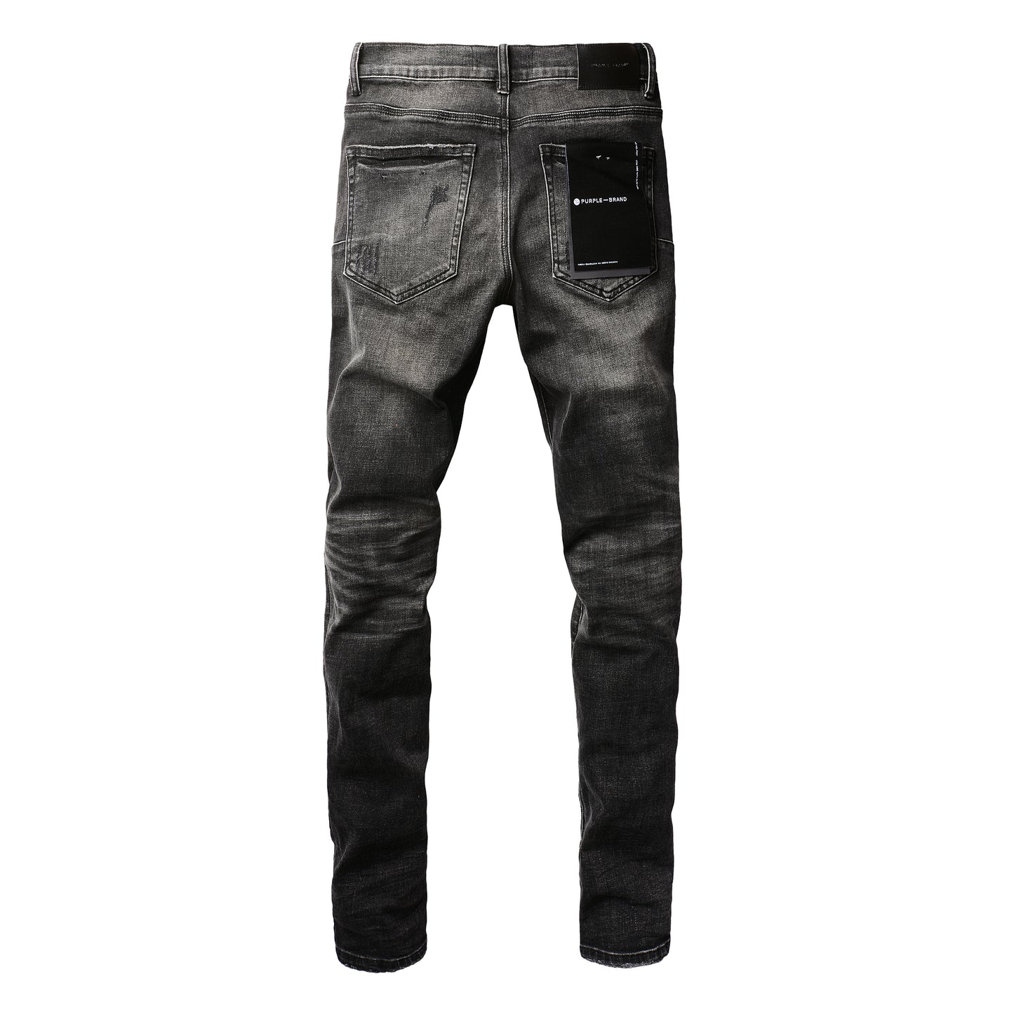 PURPLE Men Streetwear Skinny Jeans Dark Gray Wash with Heavy Distressed Ripped Details 9079