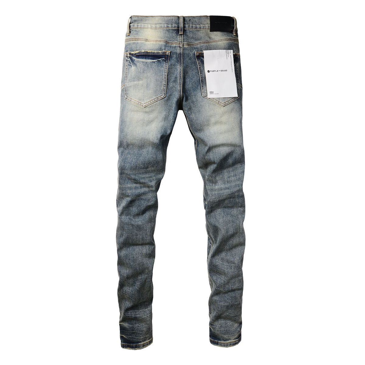 PURPLE Men Streetwear Skinny Jeans Light Blue Wash with Faded Gradient Distress 9042