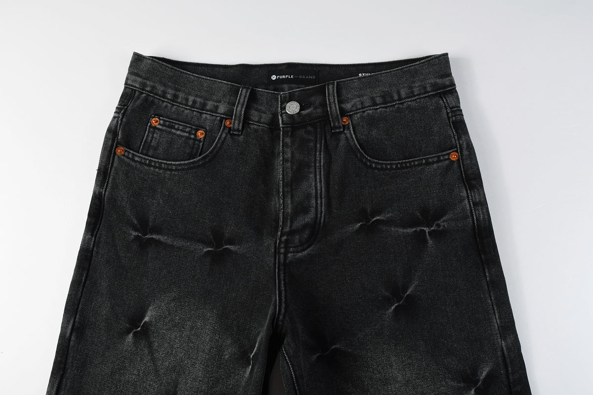 PURPLE Men Streetwear Wide-Leg Jeans Black Gray Wash with 3D Pinched Pleats
