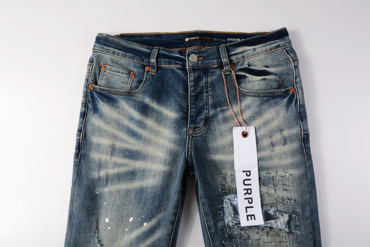 PURPLE Men Streetwear Jeans Distressed Blue PatchPaint skinny Fit 9025