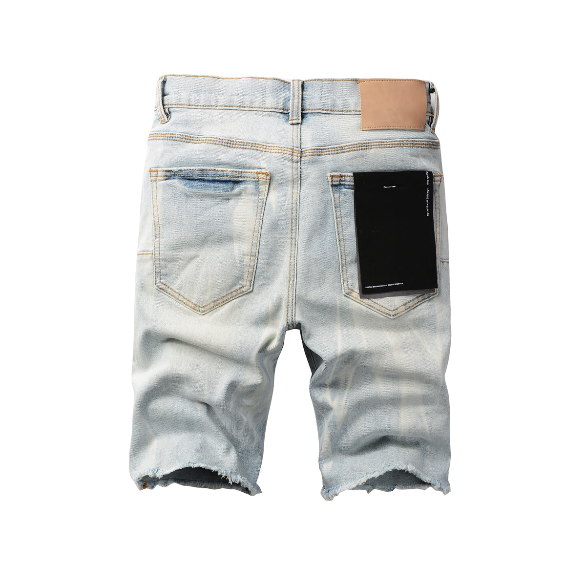 PURPLE Men Streetwear Denim Shorts Light Blue Wash with Washed Distressed Raw Hem 5017