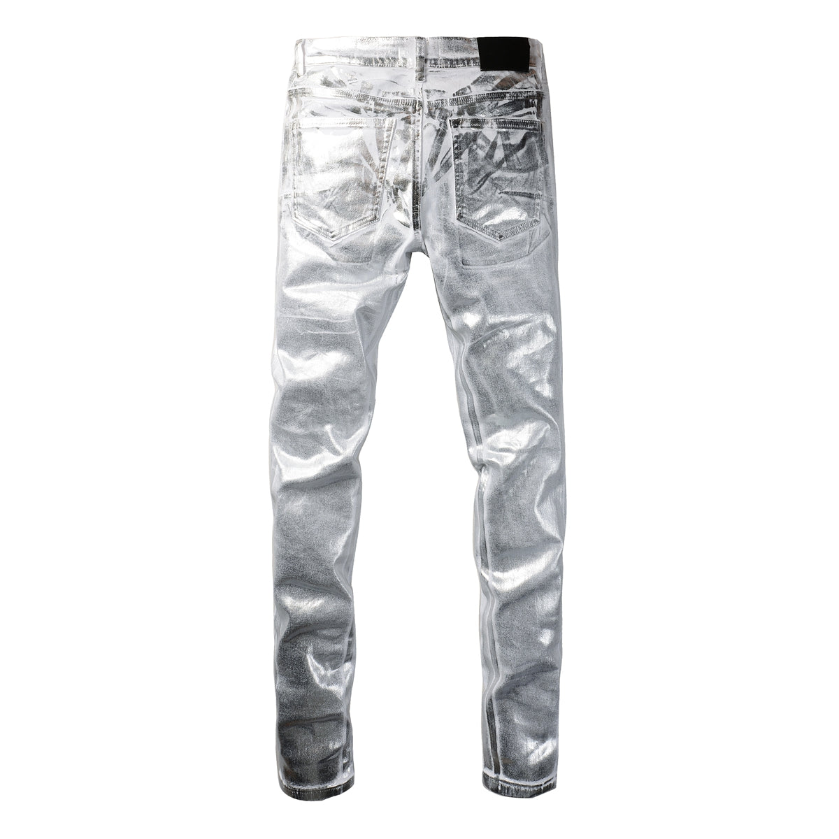 PURPLE Men Streetwear Jeans Metallic Silver Coated Finish with Futuristic Shine Skinny Fit Statement 9110