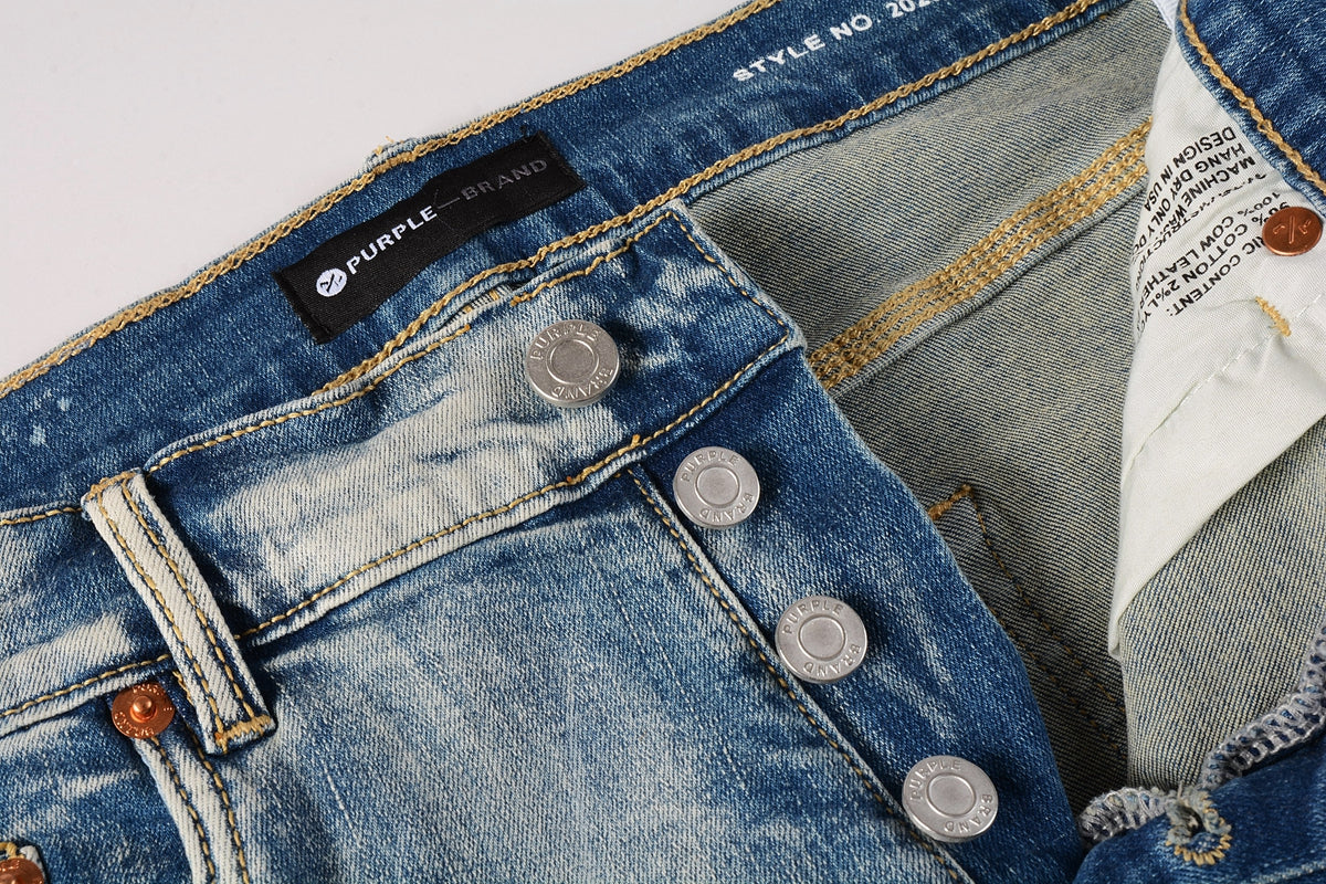 PURPLE Men Streetwear Skinny Jeans Light Blue Wash with Heavy Distressed Rips 9050