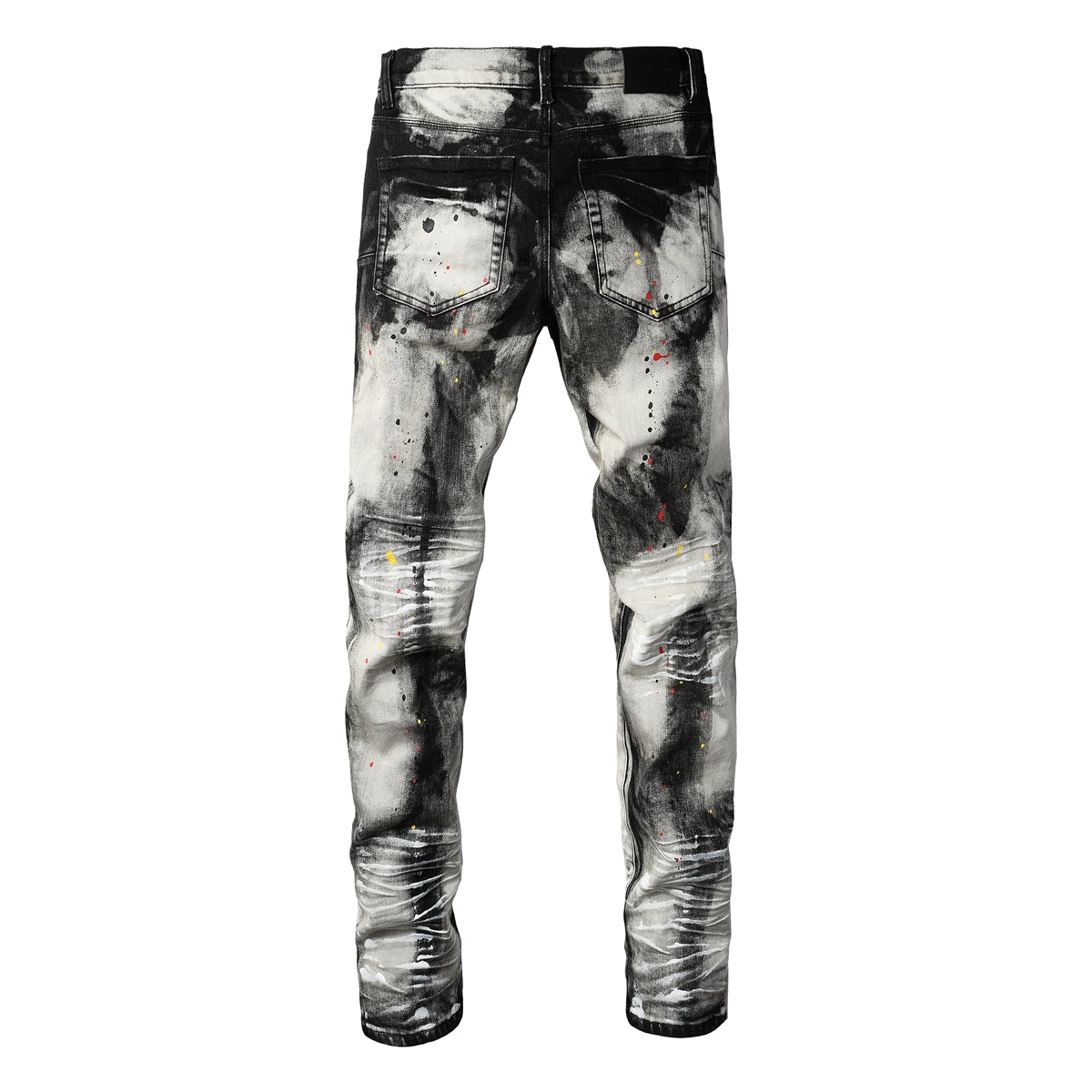 PURPLE Men Streetwear Skinny Jeans Black and White Graffiti Wash with Multi Color Paint Splash 9111