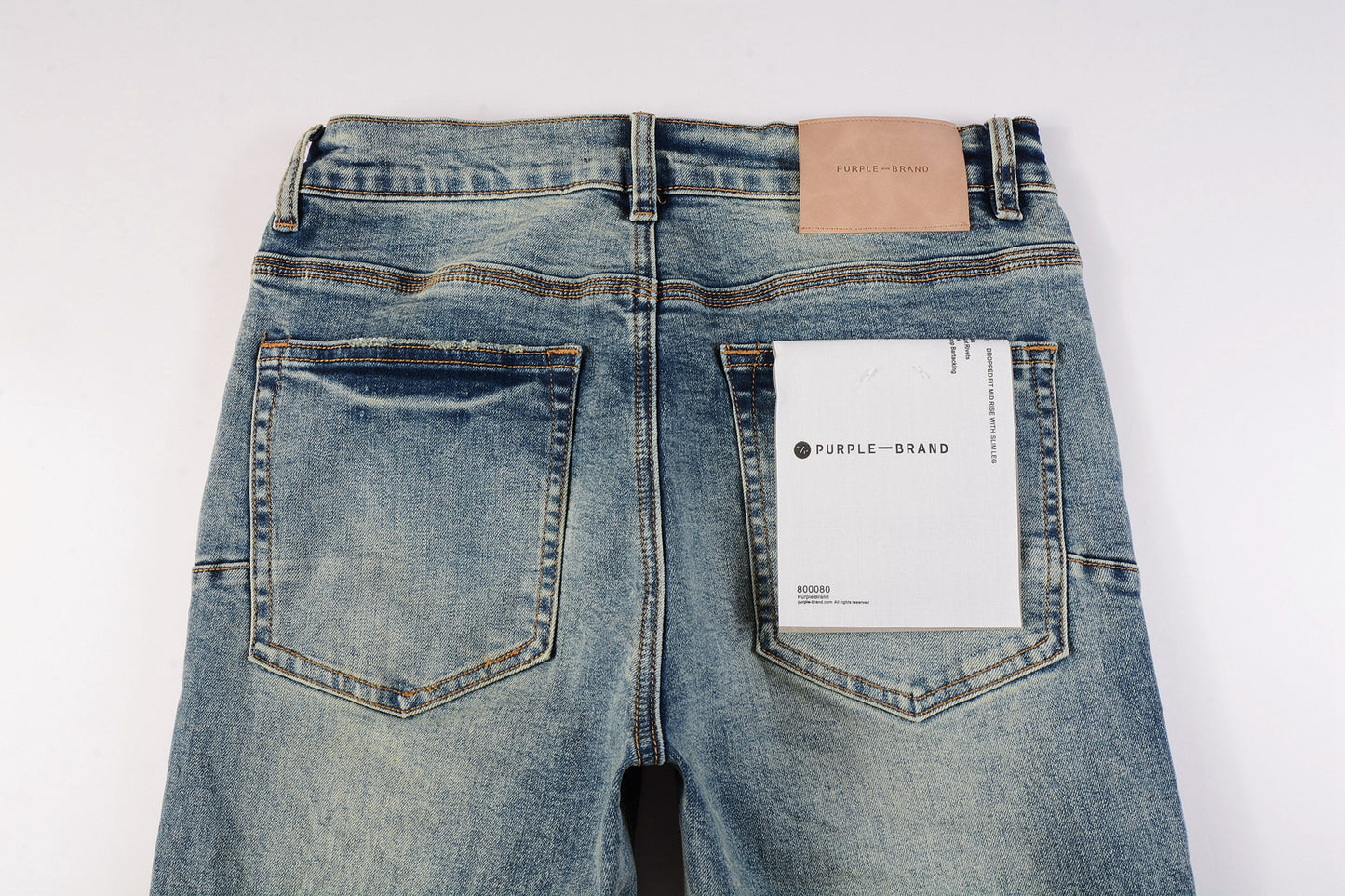 PURPLE Men Streetwear Skinny Jeans Light Blue Wash with Patchwork Distressed Details 9015