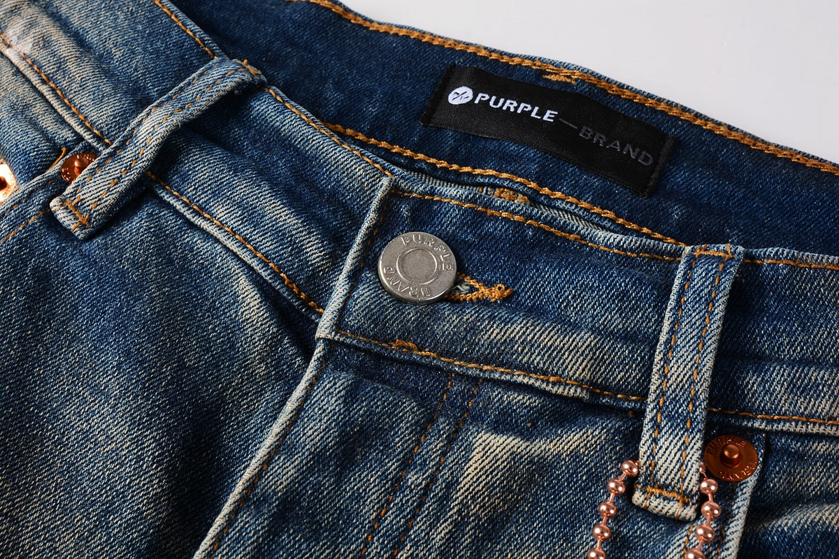 PURPLE Men Streetwear Skinny Jeans Light Blue Wash with Distressed Rips and White Paint Splatter 9012