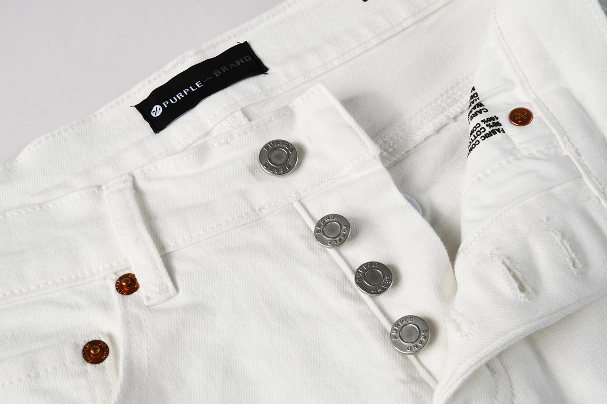 PURPLE Men Designer Streetwear Skinny Jeans Solid White with 3D Embossed Monogram Pattern 9113