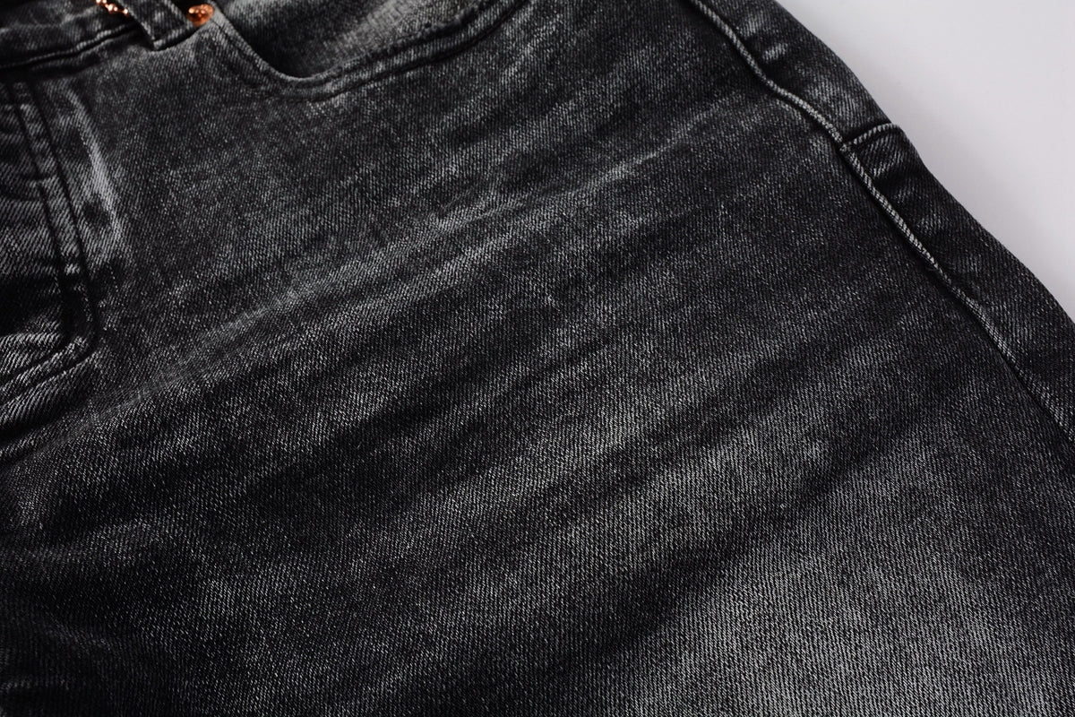 PURPLE Men Streetwear Skinny Jeans Dark Gray Wash with Minimalist Style 9019