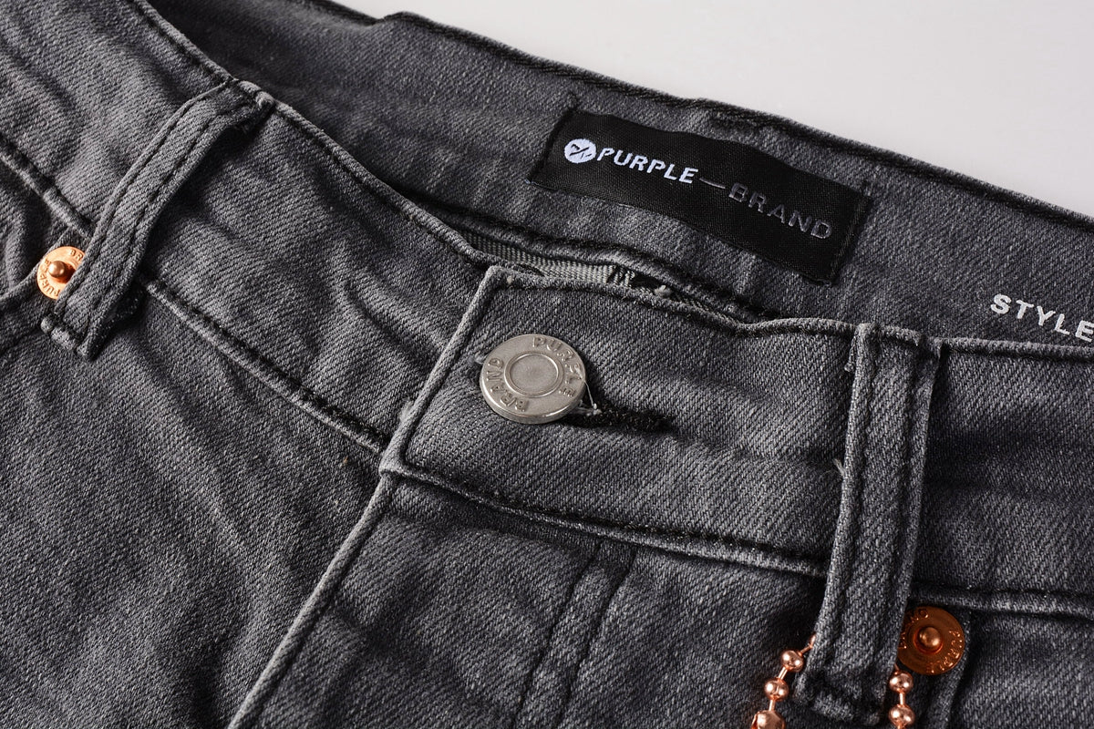 PURPLE Men Streetwear Skinny Jeans Dark Gray Wash with Knee Rips and White Paint Splatter 9039