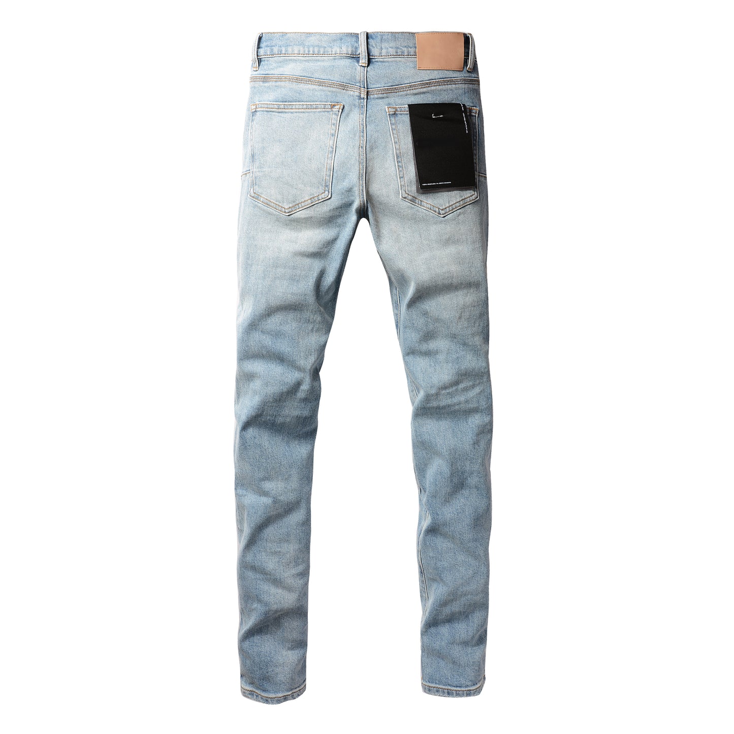 PURPLE Men Streetwear Skinny Jeans Light Blue Wash with Subtle Distressed Ripped Details 9075