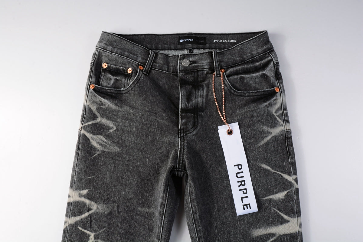 PURPLE Men Streetwear Skinny Jeans Dark Gray Wash with White Marbled Texture 9056