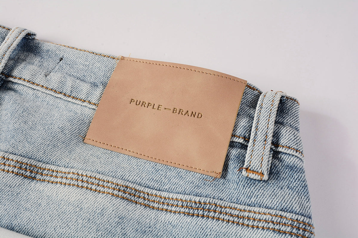 PURPLE Men Streetwear Skinny Jeans Light Blue Wash with Knee Ripped Details and Black Lining 9010