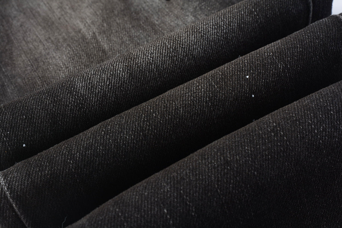 PURPLE Men Streetwear Skinny Jeans Dark Gray Wash with White Paint Splatter and Distressed Rips 9030