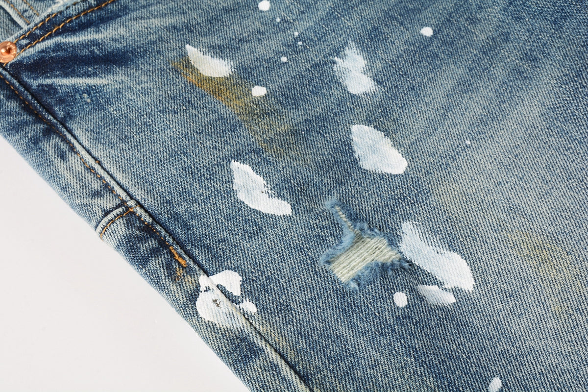 PURPLE Blue Paint Distressed Jeans 9077 with VintageInspired Worn Look