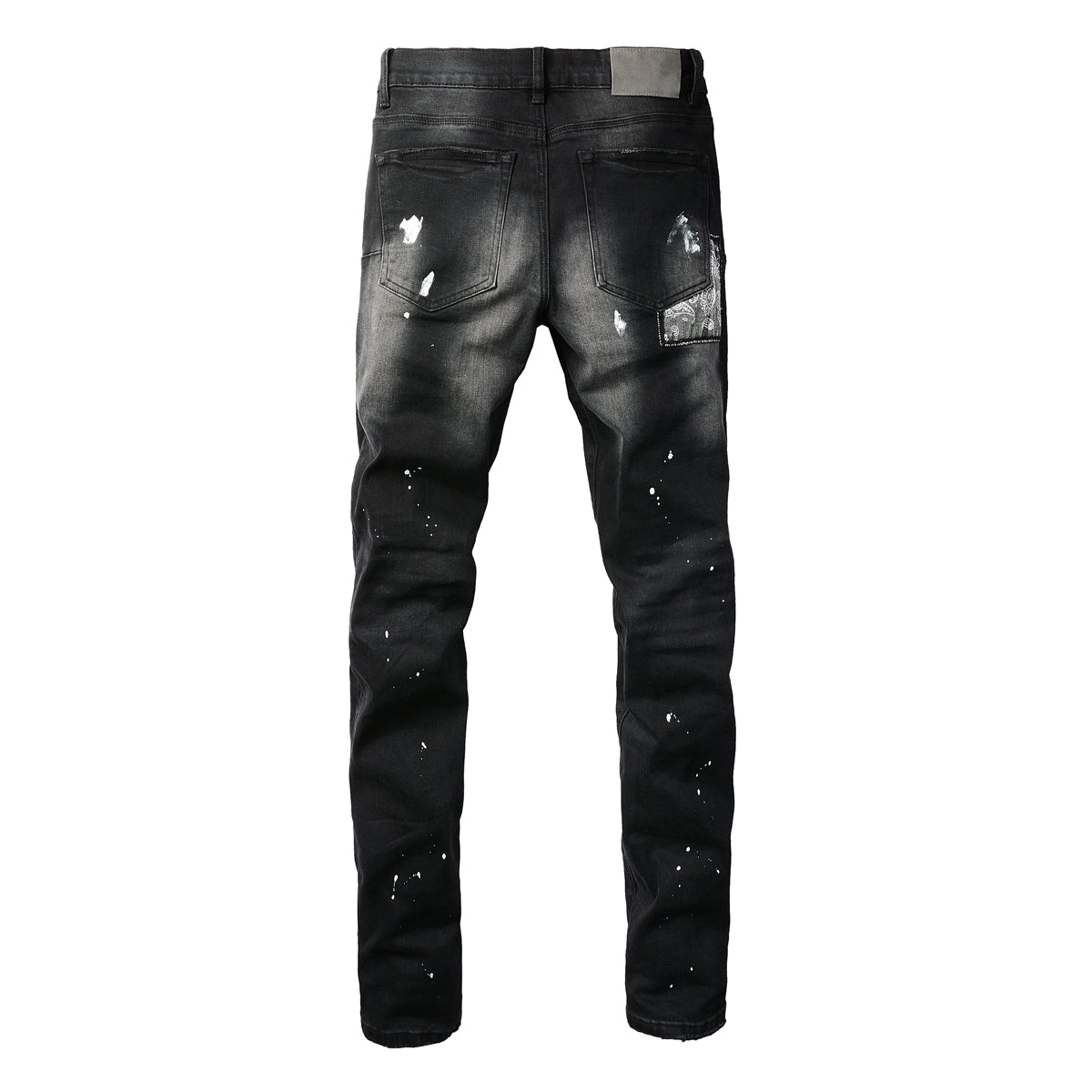 PURPLE Men Streetwear Jeans Distressed Black Paint Splash Patch Ripped skinny 9099