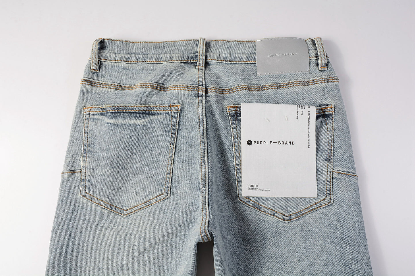 PURPLE Men Streetwear Skinny Jeans Light Blue Wash with Holographic Iridescent Finish 9005