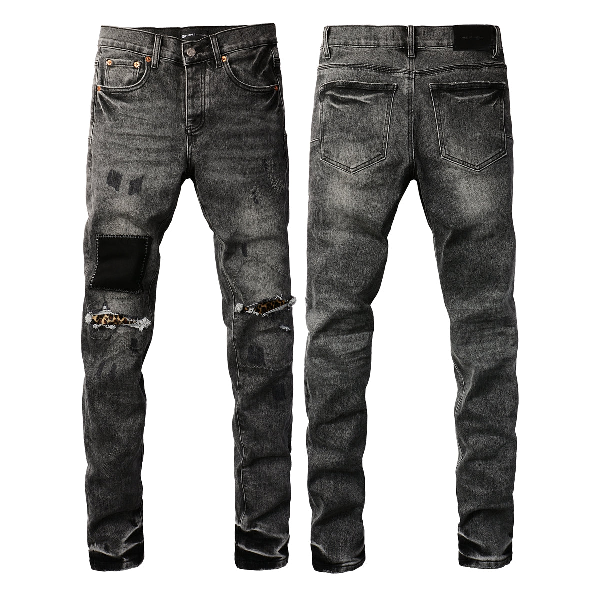 PURPLE Men Classic Streetwear Jeans Distressed Grey Ripped skinny Fit 9103