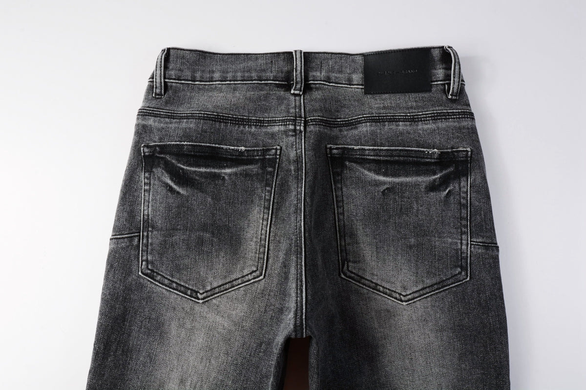 PURPLE Men Classic Streetwear Jeans Distressed Grey Ripped skinny Fit 9103