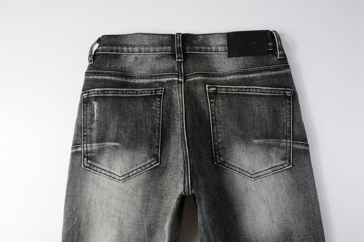 PURPLE Men Classic Streetwear Jeans Distressed Grey Ripped skinny Fit 9103